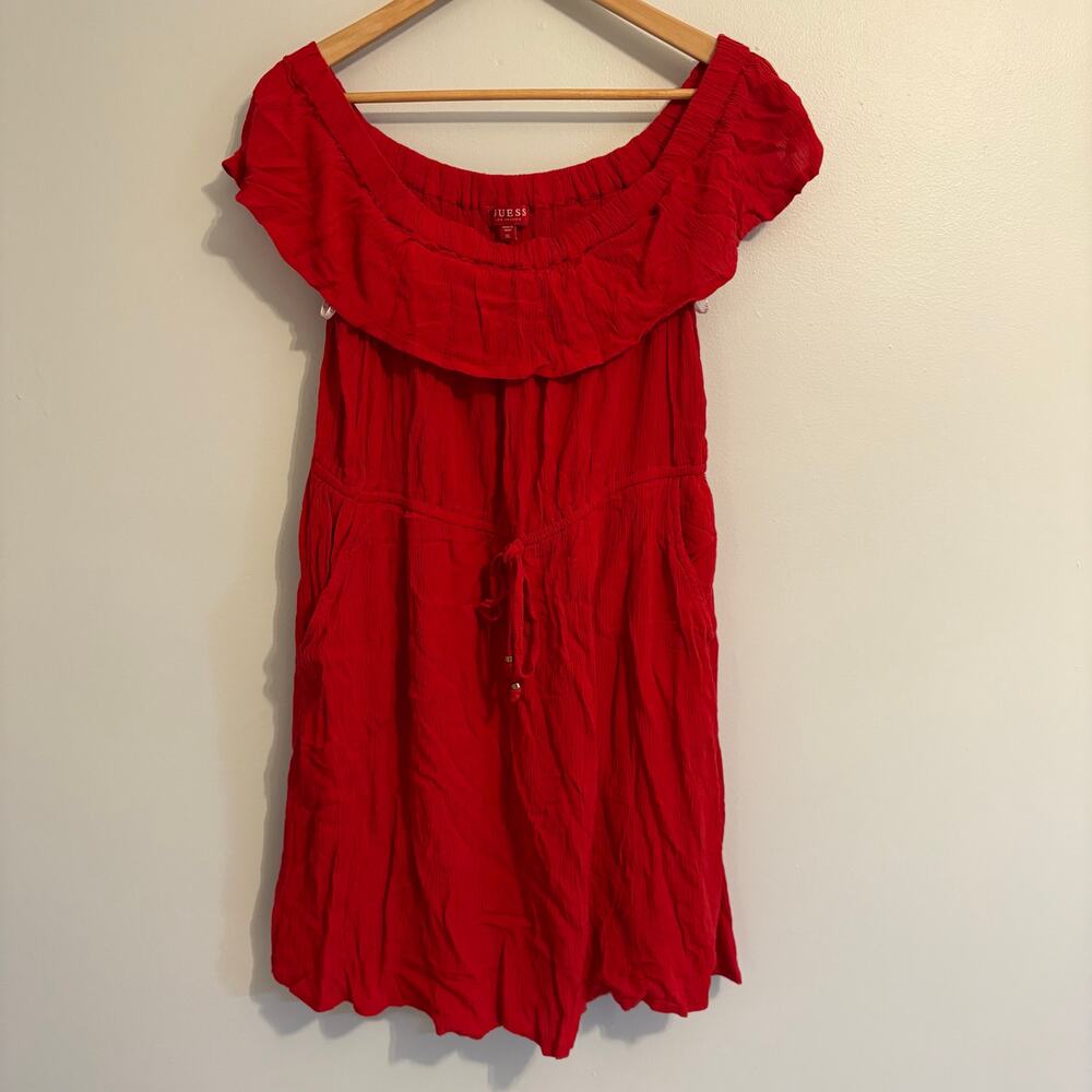 Women's Red Guess XL Summer Dress with Lining Scoop Neck Spring Fairy Cottage